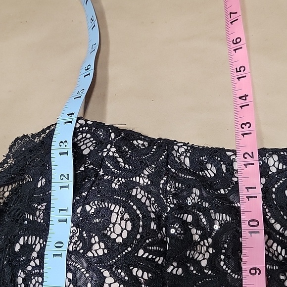 Sequin Hearts Size 3 Black Lace Sleeveless over Nude Strapless Cocktail Dress - Picture 7 of 12